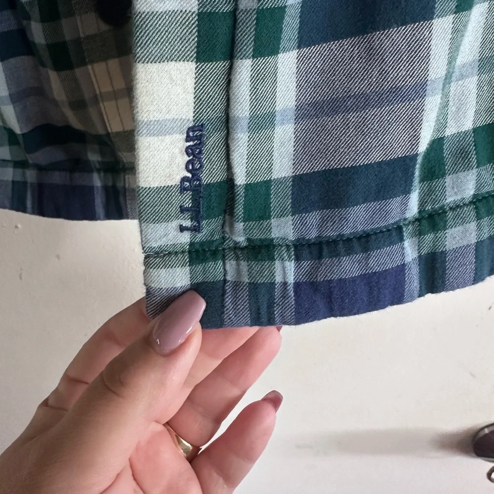L.L.‎ Bean Navy, Green & White Plaid Fleece-Lined Shirt Jacket